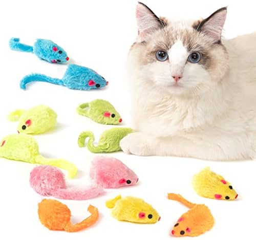MeoHui 12PCS Rattle Cat Toys Mice Prefilled Catnip, 5.5” Cat Mouse Toy