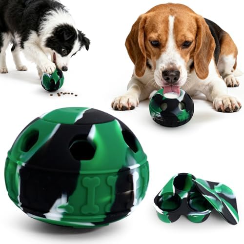 IFOYO Frozen Treat Dog Toy Ball for Small to Medium Dogs Silicone Enrichment Dog Toys to Keep Them Busy Reduce Anxiety Puzzle Treat Dispensing Dog Toy for Slow Food Training (Camouflage Green)