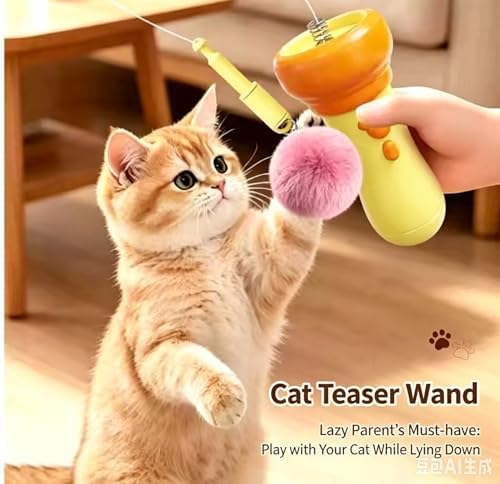 Electric Cat Teaser Indoor Cats, Cat Teaser Launcher with Ball & Telescopic Rope Launcher, Automatic Retraction Interactive Cat Toy, Relief Enrichment Toys for for Kittens and Cats (Orange)