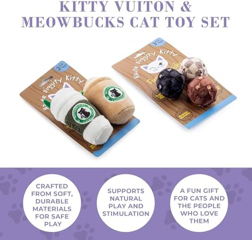 Haute Diggity Kitty Vuiton Balls + Meowbucks Catpuccino Soft Plush Cat Toys