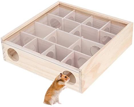 Hamster Maze Toy, Wood Rat House with Organic Glass Interactive Intelligent Small Pet Toy for Rat Hamsters