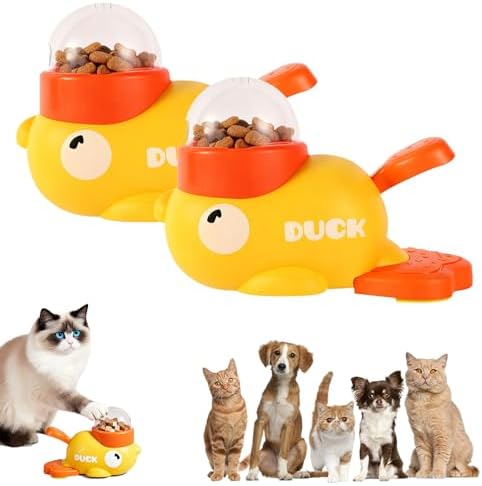 Ducky Cat Treat Dispenser, Yellow Duck Cat Treat Dispenser, Little Duck Cat Toy Treat Feeder for Pet Healthy Eating & Iq Training, for Cats and Dog (Yellow 2Pcs)