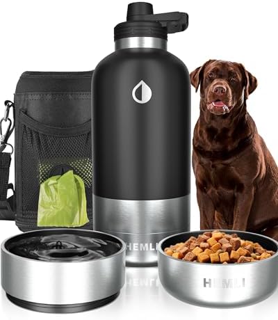 Dog Water Bottle, Insulated Dog Travel Water Bottle, Stainless Steel Pet Water Bottle Dispenser Portable Food and Water Bowl for Dogs with Carrying Case for Walking Dog Canteen Travel Kit