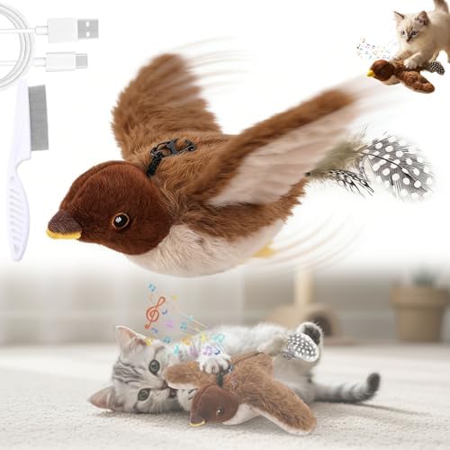 Interactive Chirping Bird Cat Toy, 2026 New Flying Bird Cat Toy, Simulated Chirping Flapping Birds Cats Toys, Interactive Pet Toys for Bored Indoor Adult Cats (#A)