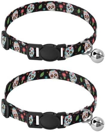 Colorful Sugar Skulls Floral Easy to Clean Pet Collar 2 Pack Lightweight Pet Collar for Cats and Dogs