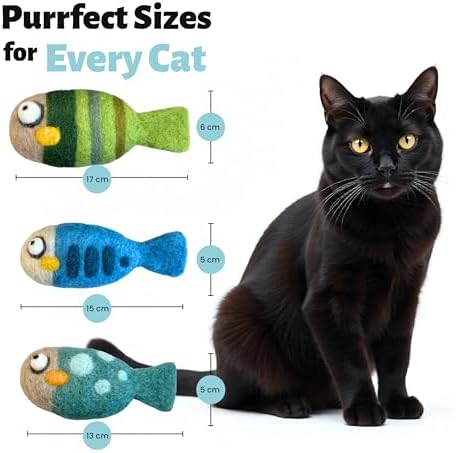 Woolbuddy Wool Cat Toys (Fish 3 PCS) Catnip-Free Kick Toys for Cats Kittens