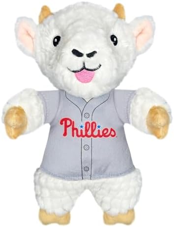 MLBPA Bryce Harper Goat Plush Toy for Dogs and Cats with Squeaker, Wearing a Team Player Jersey! MLB Philadelphia Phillies Fun & Sporty Goat Shaped Dog Chew Toy, Interactive Pet Toy