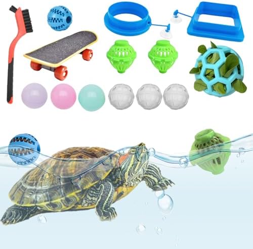 14PCS Aquatic Turtle Tank Accessories Set – Interactive Treat Balls, Floating Feeders & Enrichment Toys for Aquatic Turtles and Tortoises, Turtle Tank Decor