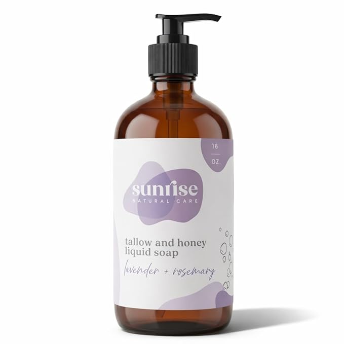 Tallow & Honey Liquid Soap – Lavender + Rosemary – Natural Face, Body & Hand Wash – Grass-Fed Beef Tallow Cleanser – Gentle Moisturizing Soap – 16 oz