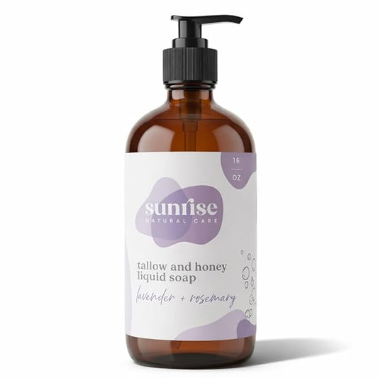 Tallow & Honey Liquid Soap – Lavender + Rosemary – Natural Face, Body & Hand Wash – Grass-Fed Beef Tallow Cleanser – Gentle Moisturizing Soap – 16 oz