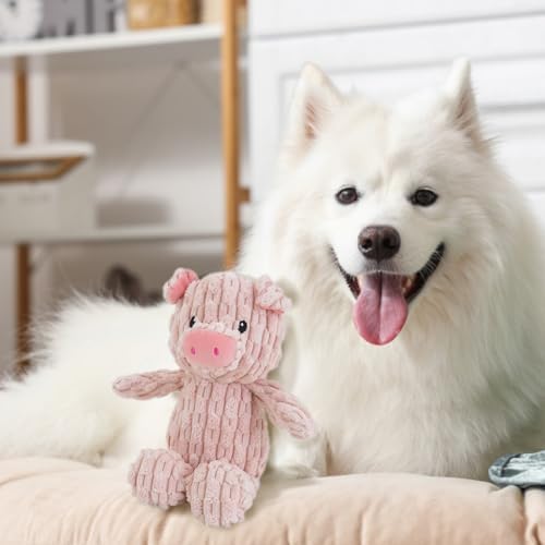Linzy Plush Pig Dog Toy, Soft Squeaky Chew Toy for Small Medium Large Dogs, Pink, Interactive Pet Toy, 12 Inch