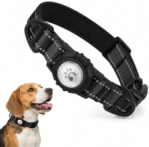 Padded Dog Collar with Waterproof Holder Compatible with Airtag