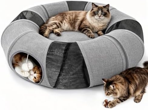 Ownpets 2 in 1 Collapsible Cat Tunnel for Indoor Cats with Cushion Bed