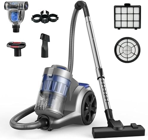 Aspiron 1700W Canister Vacuum Cleaner, 45Kpa Bagless Vacuum Cleaner | Multi-Cyclonic Filtration, 2 Anti-Allergen HEPA Filters, 3.5QT Dust Cup, No Hair Tangles for Hard Floor, Pet Hair, Sapphire