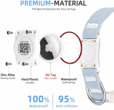 AirTag Dog Collar with QR Code ID, Dog Collar with Air Tag Holder, Blue, XL
