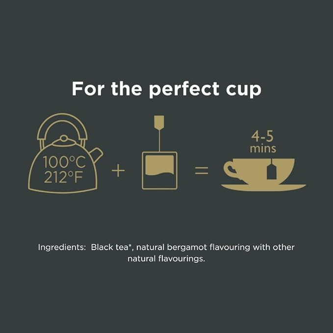 Taylors of Harrogate Earl Grey, Black Tea, Pillow Bags, 50 Count (Pack of 1), Fragrant, Delicate & Light, Caffeinated, Enjoy Hot or Iced, 50 Teabags