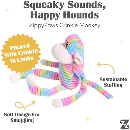 ZippyPaws Crinkle Monkey for Medium-Extra Large Dogs - Large, Rainbow