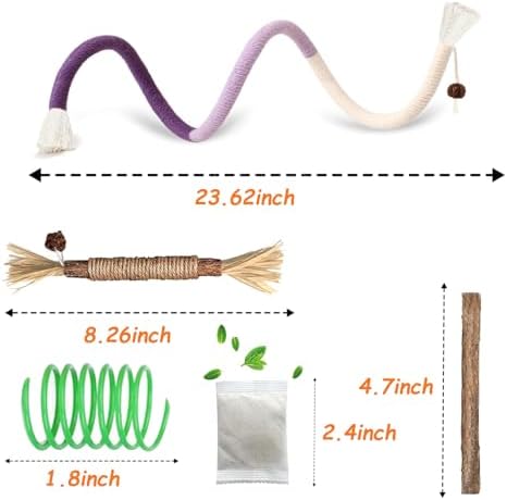 Cat Toys Chew Ropes, Silvervine Sticks Catnip Rope Toys with Refillable Natural Catnip for Cats Dental Care, Safe Teeth Cleaning Toy for Indoor Cat Kitty Kicker Toy Interactive Catnip Kitty Toys