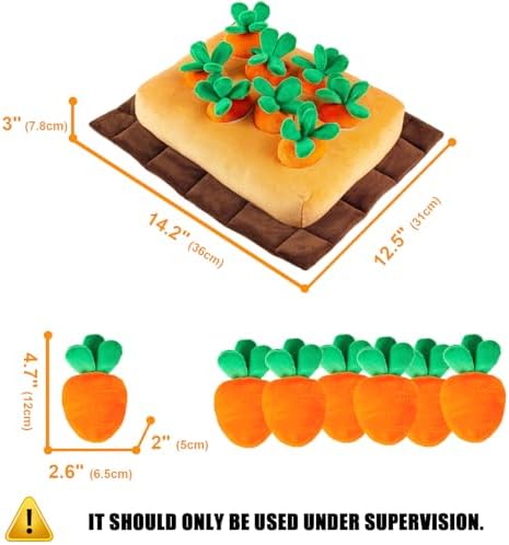 JOYELF Hide and Seek Plush Dog Toys, Interactive Squeak Dog Toys Teething Chew Toys Plush Carrot Field Educational Toys for Small Medium Large Dogs and Cats with 8 Carrots