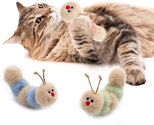 Jumpaws Interactive Natural Catnip Toy, with Rattle, Bite Resistant, for All Ages Indoor Cat, Shape of Caterpillar, Kitten Toy (Small/ 3 Pck/Cat Toy)