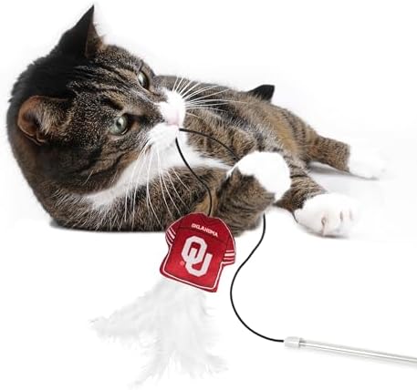 Pets First NCAA Oklahoma Sooners Team Jersey Wand with CAT NIP, Cat Toy Jersey Shaped Plush Teaser Toy for Cats & Kittens - Interactive Pet Toy for Play & Exercise