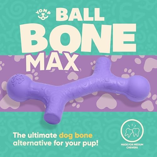 Yomp BallBone MAX: All-Natural Rubber Dog Toy Bone Shape, Nontoxic, Safe for Pet Play, Purple Color, Dishwasher Safe, Freezer Safe for Teething Relief