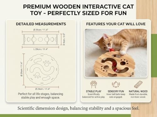 Wooden Cat Puzzle Toy - Interactive Cat Maze & Treat Dispenser Game Box with Track Balls - Mental Enrichment Toys for Indoor Cats & Kittens