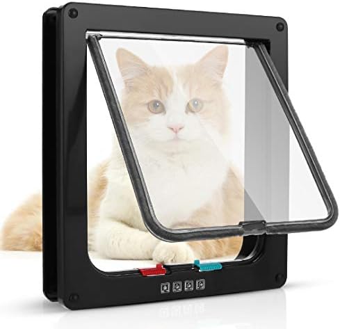 Sailnovo Cat Door Flap X-Large(Outer Size 9.64" x 11.22"), 4-Way Locking Cat Flap for Interior Exterior Doors,Quiet, ABS Material, Weatherproof Pet Door for Cat/Doggie (Weight<27.54lb) Black