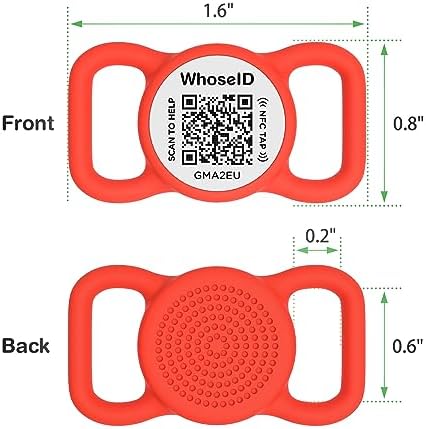 QR Code Dog Tag with NFC, Personalized Pet ID Tag, Silent Silicone Dog ID Tag, Modifiable Pet Online Profile, Multiple Emergency Contact, Scan QR Code Send GPS Location Email (Small, Red)