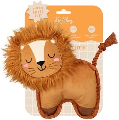 Fringe Studio Durable Plush Dog Toy with Rope, Tough Squeaky Dog Toy, “Lion Through My Teeth,” Petshop Collection (729215)