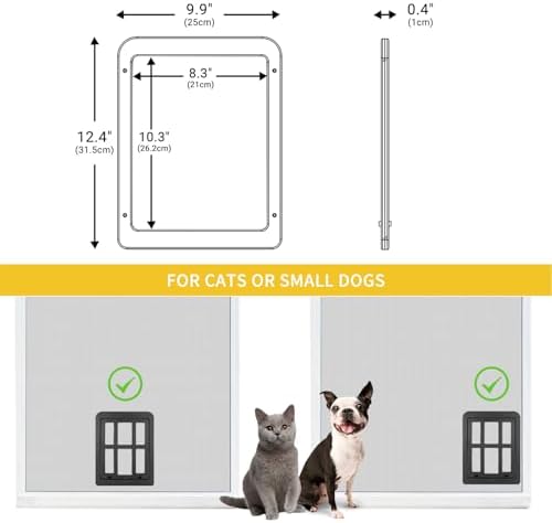 Enjoying Small Pet Door for Screen Door, Flap Opening 8.3" x 10.3", Window Screen Cat Door Doggy Door, Mesh Door with Magnetic Pet Door Built-in, Cat Door for Sliding Window Door, Lockable, Black