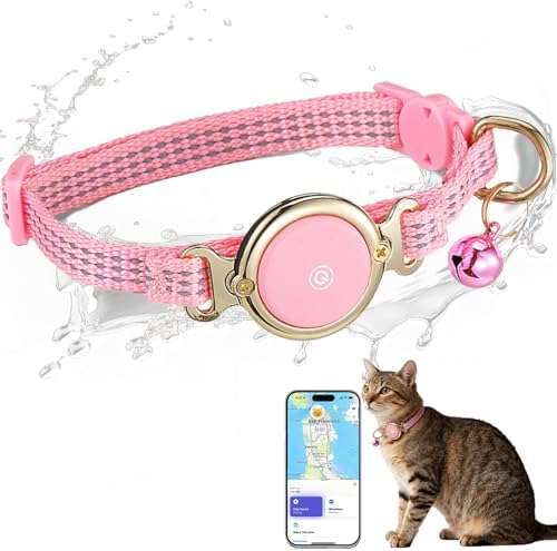 Tracking tag Cat Collar - Compatible with Apple Find My (Tracking tag included), Reflective Line & Bell, Lightweight Tracker Holder for Cats Kittens (Adjustable 9-13"), Pet collar for location tracker
