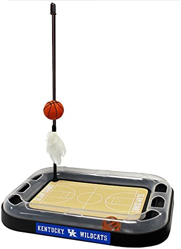 Cat Scratch Toy NCAA Kentucky Wildcats Reversible Basketball Court Felt/Cardboard Cat Scratcher Toy. Interactive Cat Ball Bell in Tracks. 6-in-1 CAT Toy: Cat Wand Poll, Catnip-Filled Plush Basketball