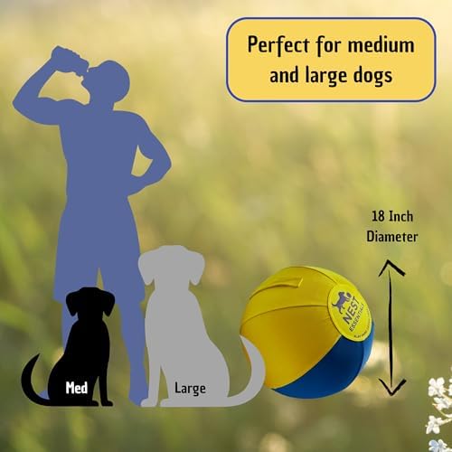 Herding Ball for Dogs 18” Durable Training Dog Toy for Medium & Large Dogs | Dog Ball Includes Clicker + Pump | Blue & Yellow | Tough 1680D Fabric | for Active Breeds