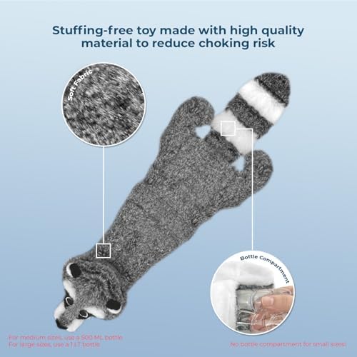 Best Pet Supplies 2-in-1 Stuffless Squeaky Dog Toy - Raccoon, Large | No-Stuffing, 2 built-in squeakers, No Mess, Soft, Holds a Plastic Bottle for Added play, Perfect for Moderate chewers