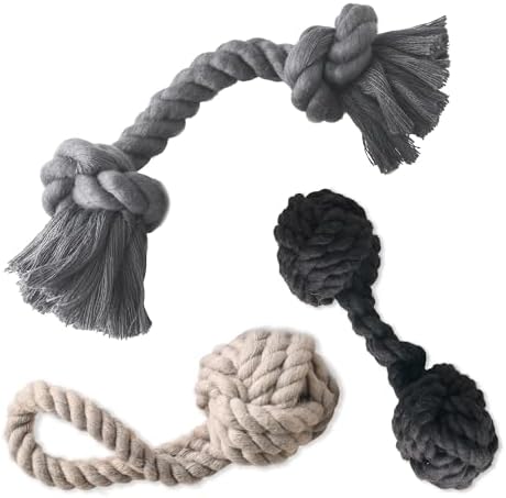 Pet Passion Brady The Rope Tug Toy 3-Pack Organic Cotton Dog Rope Pull Toys for All Pet Breeds, Black Ombre, One Size