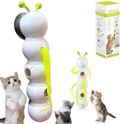 Caterpillar Cat Toy, Interactive with Worm Design, Automatic Cat Toy with Motion Sensor, Replaceable Tails Bite Resistant USB Rechargeable Teaser with Suction Cup,Indoor Cats for Daily Play