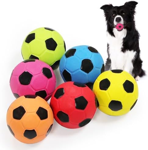 2.6'' Latex Squeaky Dog Soccer Ball Toys - Football for Small to Large Dogs, Vibrant Colors - 6 Pcs/Set