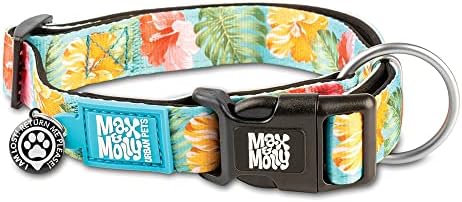 Max & Molly Urban Pets Smart ID Dog Collar - Soft Neoprene, Waterproof, Machine Washable, Power Buckle, Gotcha! QR Tag & Custom App Profile, Hibiscus XS