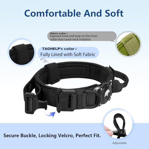 Upgraded AirTag Dog Collar, IP68 Waterproof Air Tag Dog Collar Holder, Ultra-Durable, Comfortable Padded, Heavy Duty Dog Collars for Medium Large Dogs with Smart ID tag(Khaki,XL)