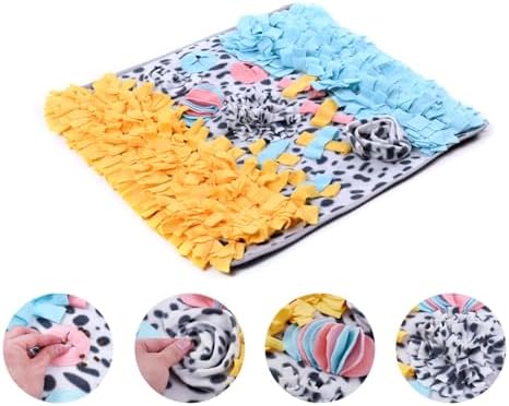Vedem Small Animal Snuffle Mat Fleece Foraging Mats Interactive Feeding Toy Rabbit Guinea Pig Rat Hamster Anti Slip Treat Dispenser (Leopard-Blue/Yellow)