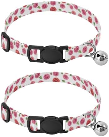 Vintage Roses Green Leaf White Adjustable Buckle Cat Collar 2 Pack Collar for Cats
