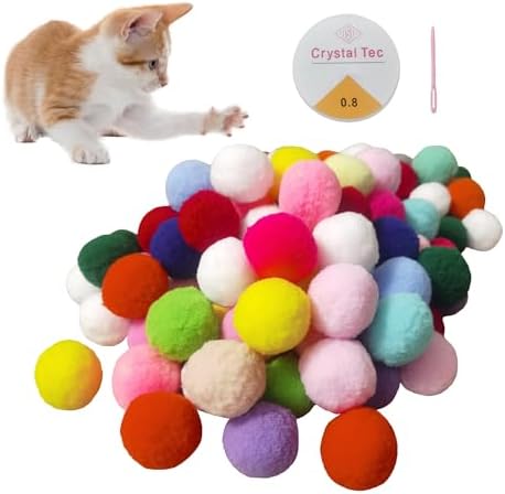 Soft Pom Pom Cat Toys - Plush Interactive Balls for Kittens & Indoor Cats, DIY Craft Decorations - Multi-Purpose Play, Training & Sensory Enrichment (1.6inches 55pcs)