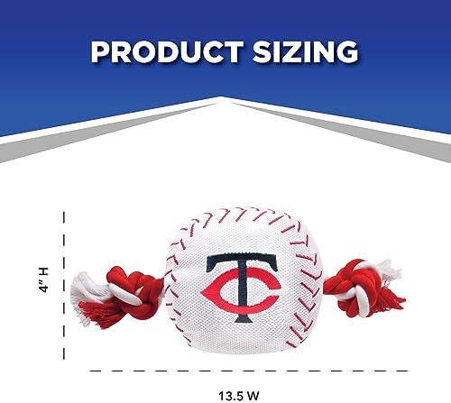 Pets First MLB Minnesota Twins Baseball Rope Toy for Dogs & Cats. Tough Nylon, Sporty Baseball Design, Heavy-Duty Ropes with Inner Squeaker