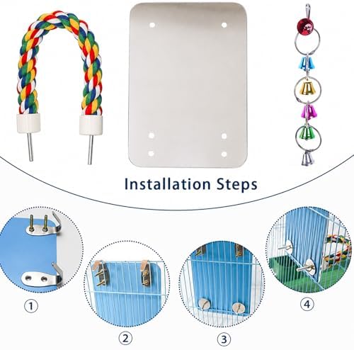 7" Bird Mirror with Rope Perch Bird Toys Swing, Comfy Perch for Greys Amazons Parakeet Cockatiel Conure Lovebirds Finch Canaries