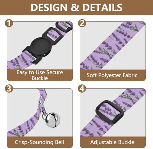 Lavender Flower Purple Cat Collar with Bell 2 Pack Puppy Collar Adjustable Length 10.6" to 17.1"