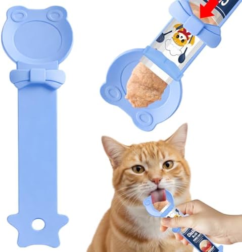 Lickable Cat Treat Spoon, Puree Squeeze Feeder, Silicone, Blue