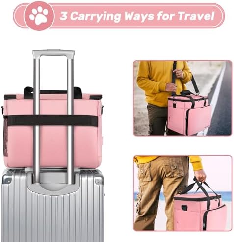 6 Set Dog Travel Bag, Large Pet Travel Kit for Supplies, Pink
