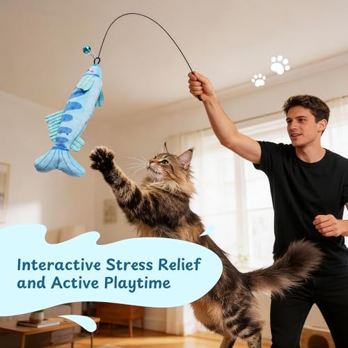 Catnip Toys, [12000mg] Extra Large Toys for Indoor Cats with Removable Bell, 100% Natural North American Catnip Floppy Fish Cat, Crinkle Sound & Soft Cotton-Free Surface
