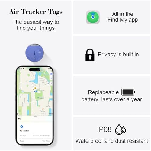 Air Tracker Tag, [MFi Certified] Smart Tag, Pet Bluetooth Tracker for Apple Find My, IP68 Waterproof,Replaceable Battery, Key Finder and Item Locator for Keys, Bags, Pets, Wallet-Blue